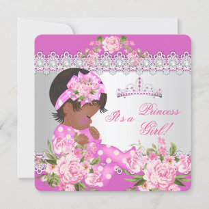 Princess Baby Shower Girl Pink Rose Pearl Ethnic Invitation