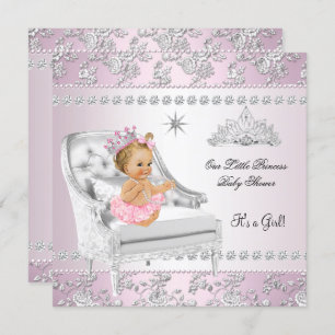 Princess Baby Shower Girl Pink Silver Chair blonde Invitation