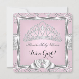 Princess Baby Shower Girl Pink Silver damask Invitation