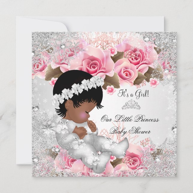 Princess Baby Shower Girl Pink Snowflake Roses Invitation (Front)