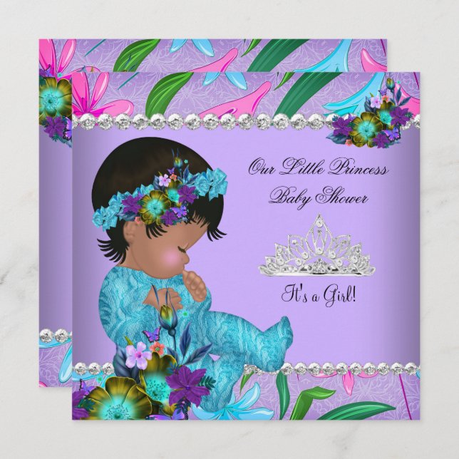 Princess Baby Shower Girl Pink Teal Blue Purple Invitation (Front/Back)
