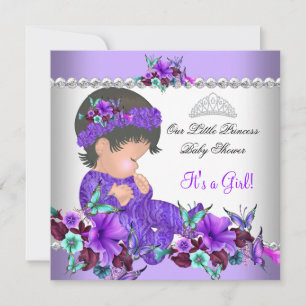 Princess Baby Shower Girl Purple Teal Blue 3 Invitation