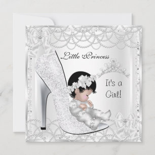 Princess Baby Shower Girl Silver White Pearl Invitation