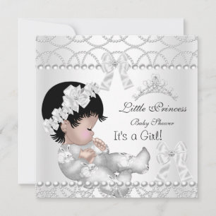 Princess Baby Shower Girl Silver White Tiara Invitation