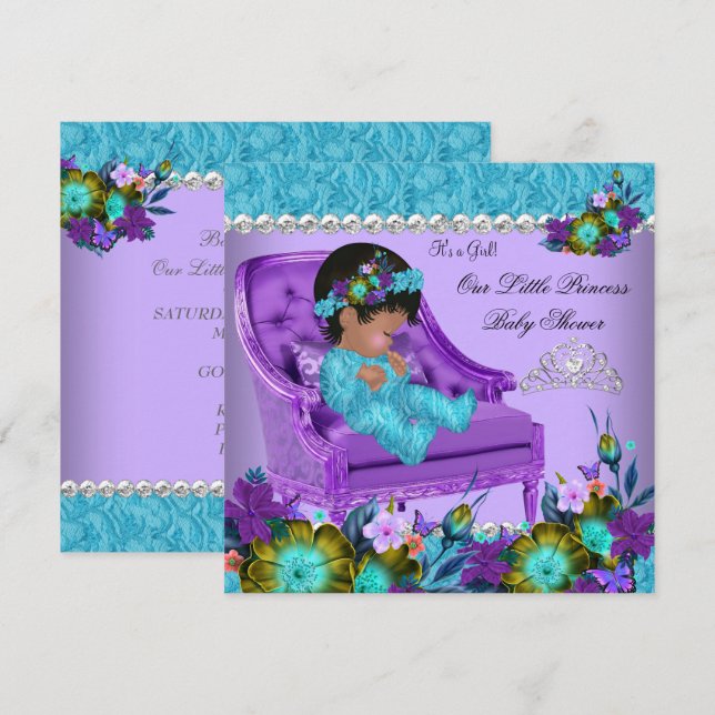 Princess Baby Shower Girl Teal Blue Purple Chair Invitation (Front/Back)