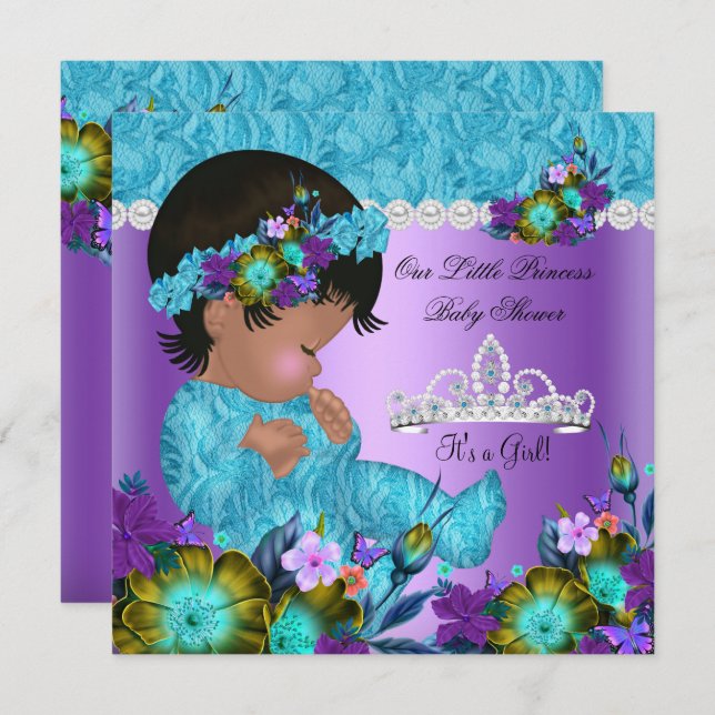 Princess Baby Shower Girl Teal Blue Purple New Invitation (Front/Back)