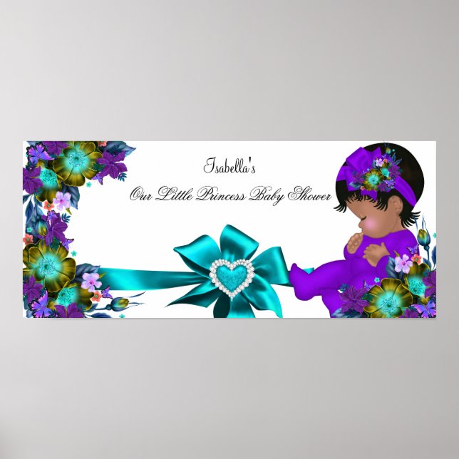Princess Baby Shower Girl Teal Blue Purple Poster (Front)
