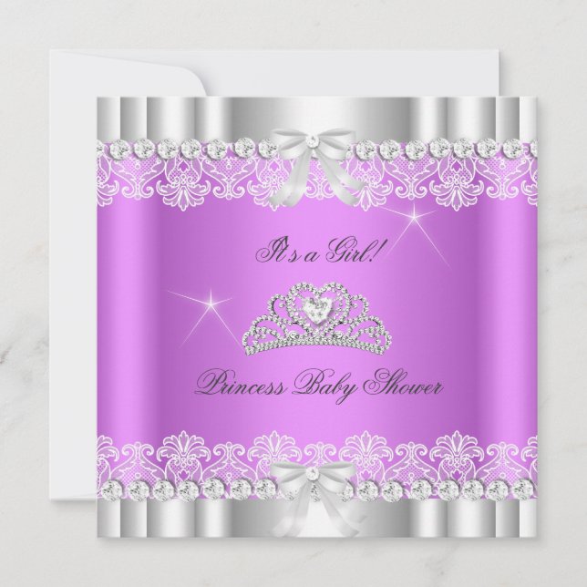 Princess Baby Shower Girl Tiara Lace Lavender Invitation (Front)