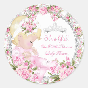 Princess Baby Shower Girl Vintage Rose Floral 3 Classic Round Sticker