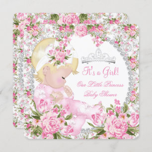 Princess Baby Shower Girl Vintage Rose Floral 3 Invitation
