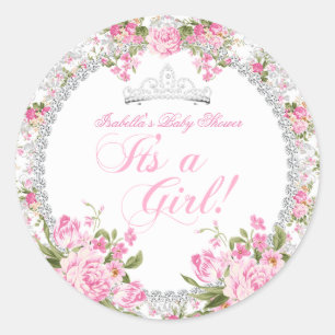 Princess Baby Shower Girl Vintage Rose Floral Classic Round Sticker