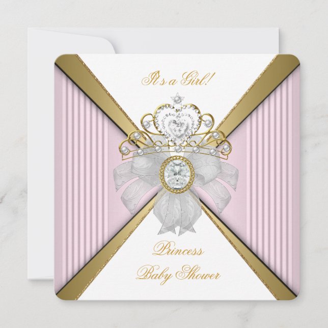 Princess Baby Shower Girl White Pink Gold Invitation (Front)