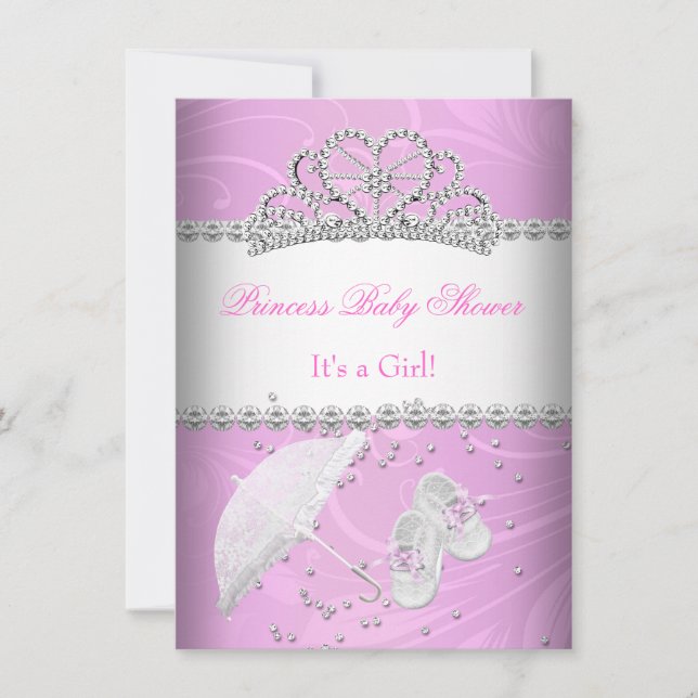 Princess Baby Shower Girl White Pink Tiara Invitation (Front)
