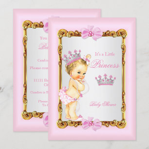 Princess Baby Shower Gold Pink Pearl Tiara Blonde Invitation
