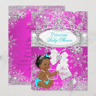 Princess Baby Shower Hot Pink Aqua Ethnic Invitation