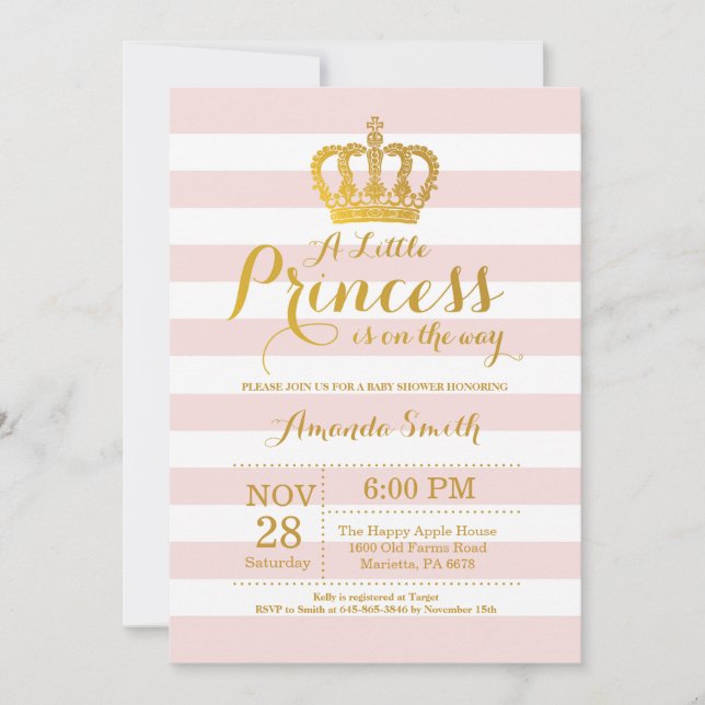 Princess Baby Shower Invitation Pink and Gold (Front)