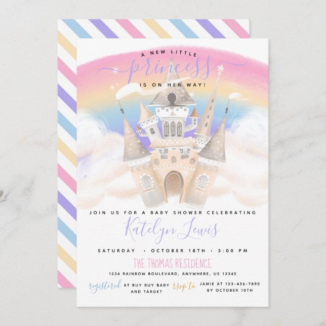 Princess Baby Shower Invitation with Rainbow (Front/Back)