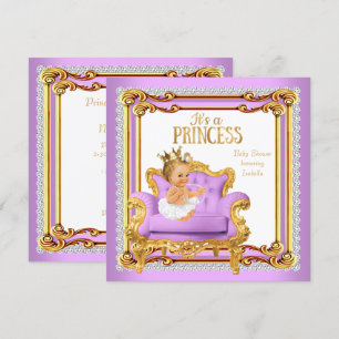 Princess Baby Shower Lilac Pink Gold Chair Blonde Invitation
