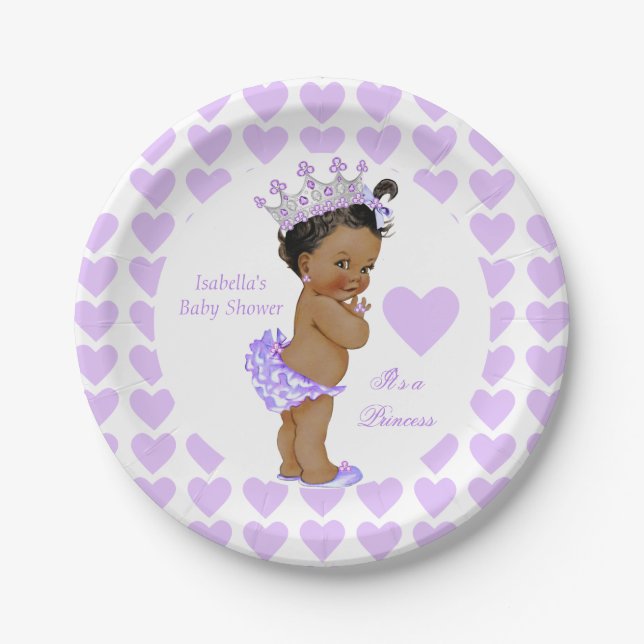 Princess Baby Shower Party Purple Heart Ethnic Paper Plate (Front)