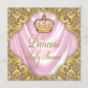Princess Baby Shower Pink and Gold Satin Invitation