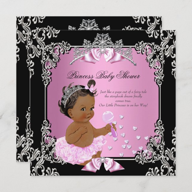 Princess Baby Shower Pink Black Tutu Ethnic Invitation (Front/Back)