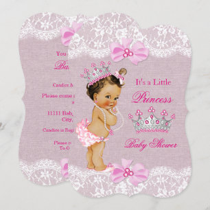 Princess Baby Shower Pink Burlap Lace Brunette Invitation