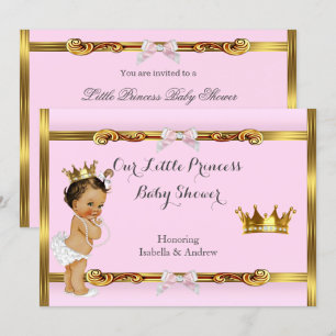 Princess Baby Shower Pink Gold Girl Brunette Invitation
