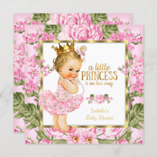 Princess Baby Shower Pink Gold Rose Floral Blonde Invitation