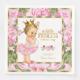 Princess Baby Shower Pink Gold Rose Floral Blonde Napkin