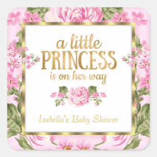 Princess Baby Shower Pink Gold Rose Floral Sticker