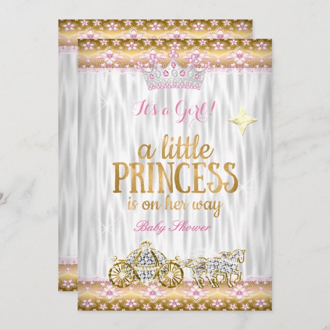 Princess Baby Shower Pink Gold White Carriage Invitation (Front/Back)