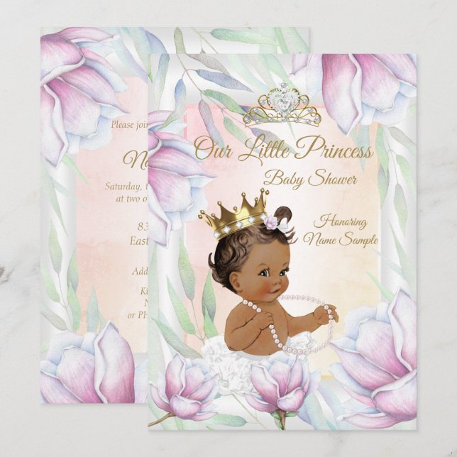 Princess Baby Shower Pink Lilac Floral Ethnic Invitation (Front/Back)
