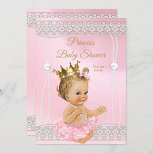 Princess Baby Shower Pink pearl lace blonde Invitation