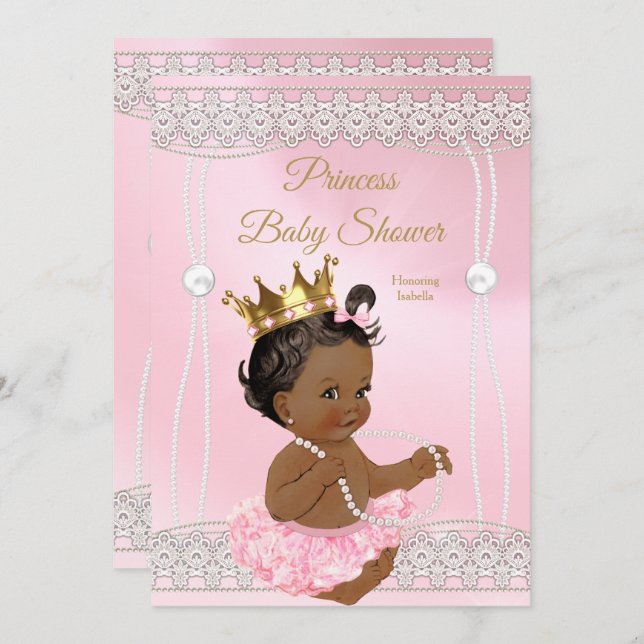 Princess Baby Shower Pink pearl lace Ethnic Invitation (Front/Back)