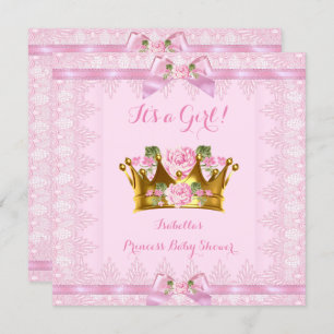 Princess Baby Shower Pink Rose Lace Bow Invitation