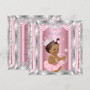 Princess Baby Shower Pink Silver Ballerina Dark Invitation