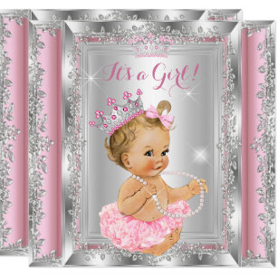 Princess Baby Shower Pink Silver Tutu Blonde Invitation