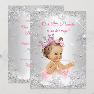 Princess Baby Shower Pink Silver Winter wonderland Invitation