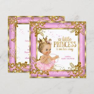Princess Baby Shower Pink Tutu Floral Blonde Invitation