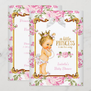 Princess Baby Shower Pink White Floral Blonde 2 Invitation