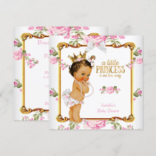 Princess Baby Shower Pink White Floral Brunette Invitation