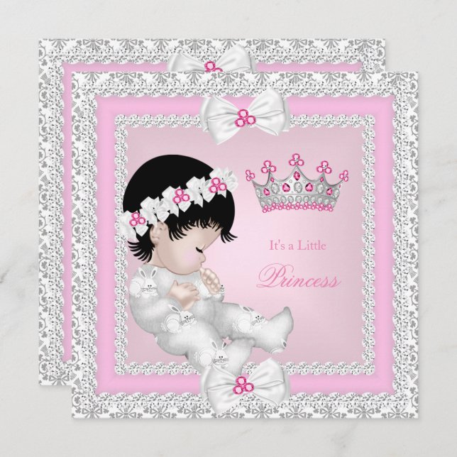 Princess Baby Shower Pink White Grey Damask B Invitation (Front/Back)