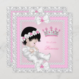 Princess Baby Shower Pink White Grey Damask B Invitation