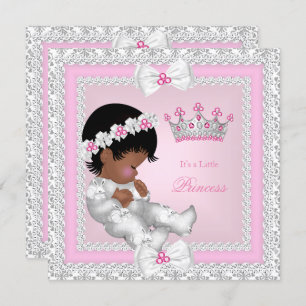 Princess Baby Shower Pink White Grey Damask Ethnic Invitation