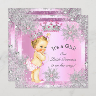 Princess Baby Shower Pink Winter Wonderland Blonde Invitation