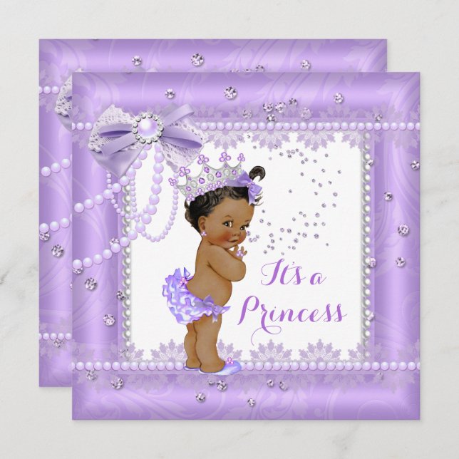 Princess Baby Shower Purple bow Lace Gem Ethnic Invitation (Front/Back)