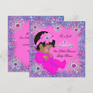 Princess Baby Shower Purple Pink Glitter Ethnic Invitation