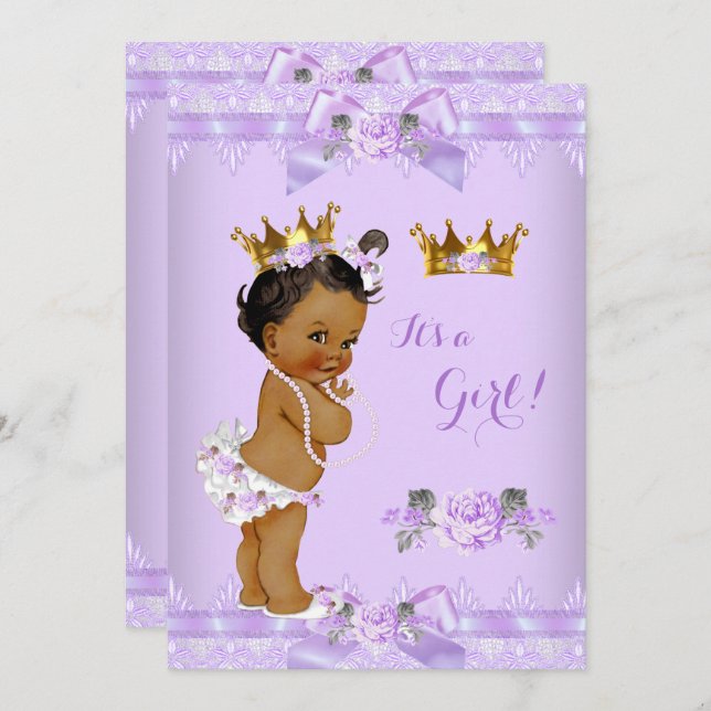 Princess Baby Shower Purple Rose Lace Ethnic Invitation (Front/Back)