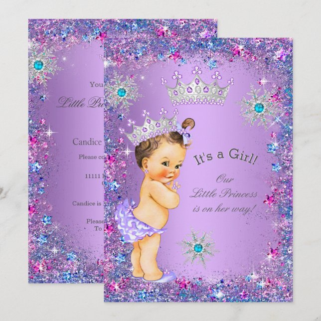 Princess Baby Shower Purple Teal Blue Pink Invitation (Front/Back)