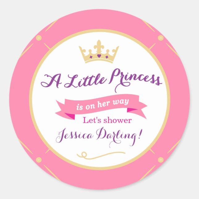 Princess Baby Shower Stickers | Pink + Purple Girl (Front)